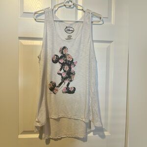 Disney White Graphic Tank Top Relaxed Fit. Floral Mickey. Size XXL